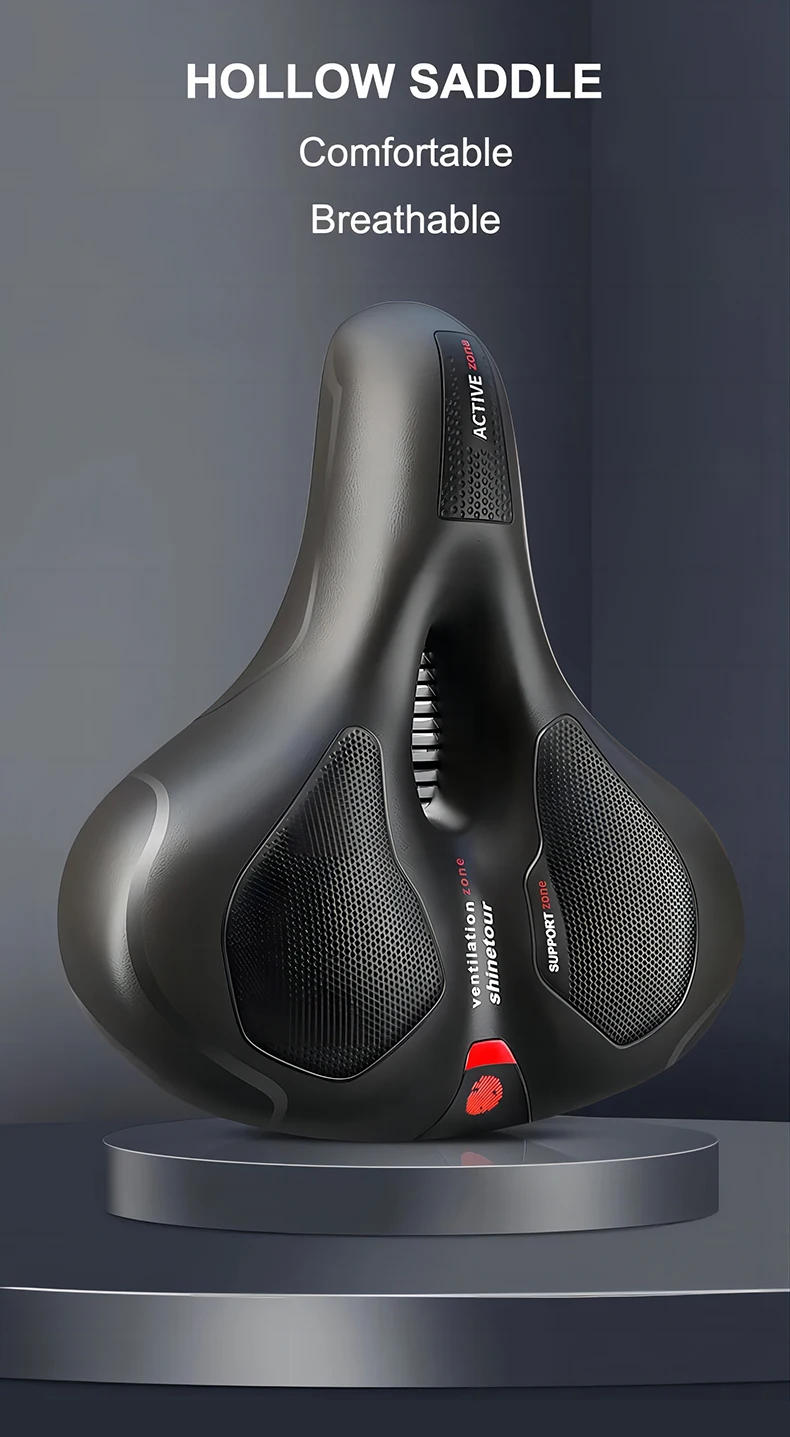 Selle de vélo creuse et respirante pour hommes et femmes, vélo de route VTT, absorbant les chocs, confortable, gros fesses, siège de vélo, avertissement de sécurité