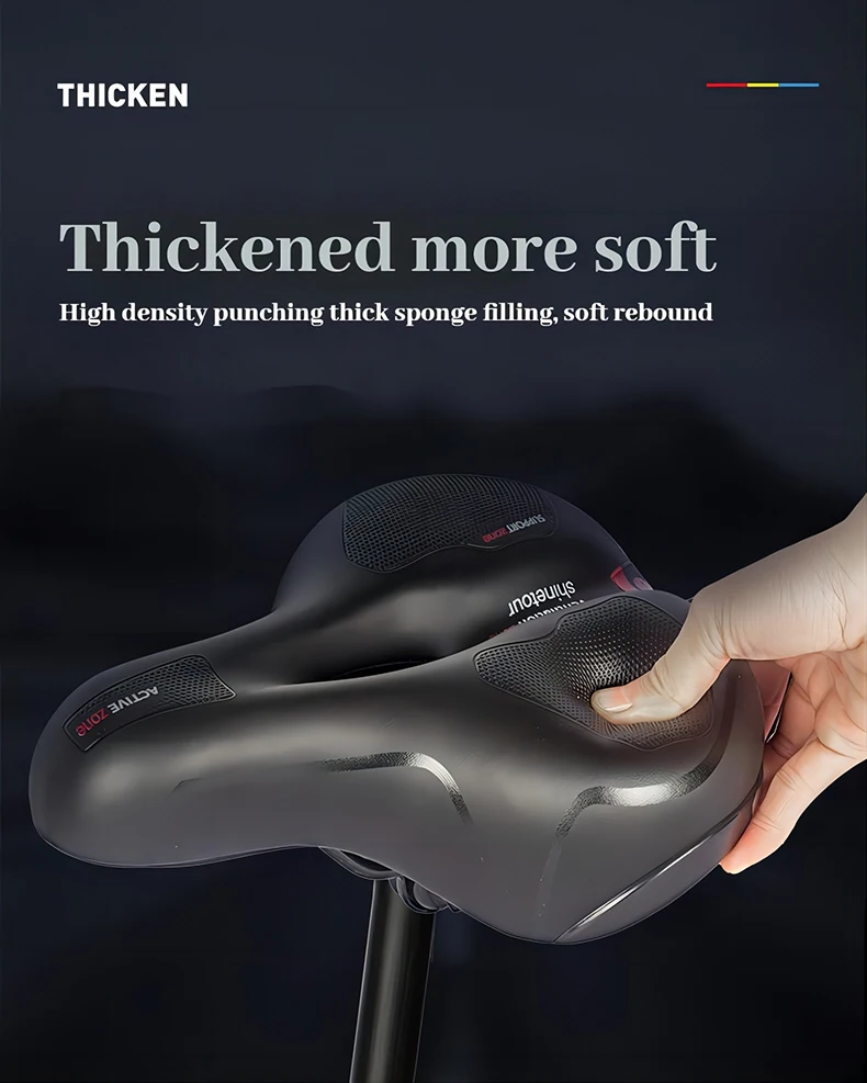 Selle de vélo creuse et respirante pour hommes et femmes, vélo de route VTT, absorbant les chocs, confortable, gros fesses, siège de vélo, avertissement de sécurité