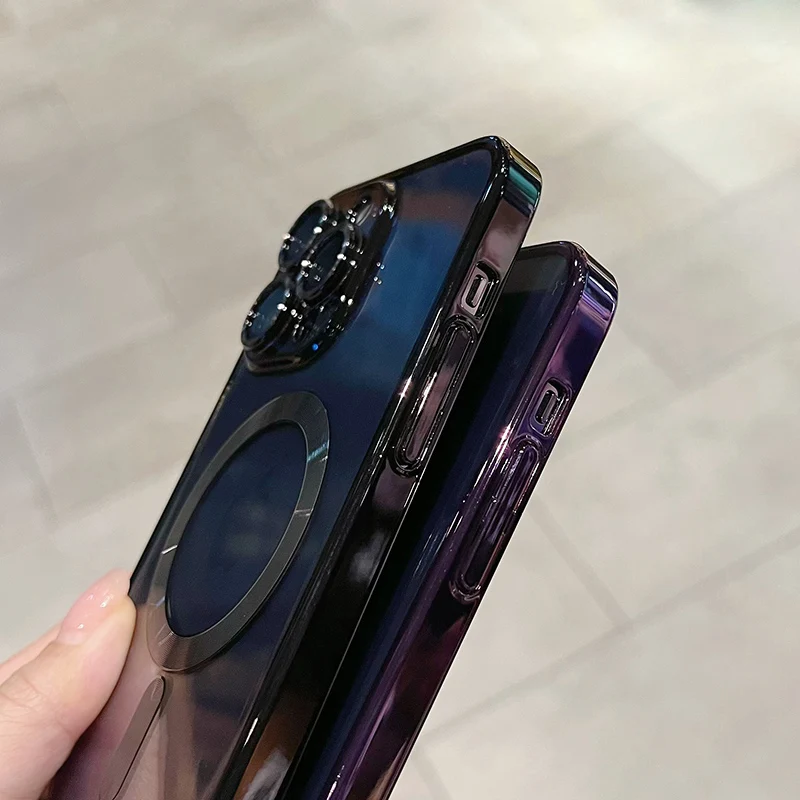 Coque magnétique de luxe pour iPhone 11, 12, 13, 14, 15, 16 Pro Max, étui transparent antichoc en silicone avec chargement sans fil Magsafe
