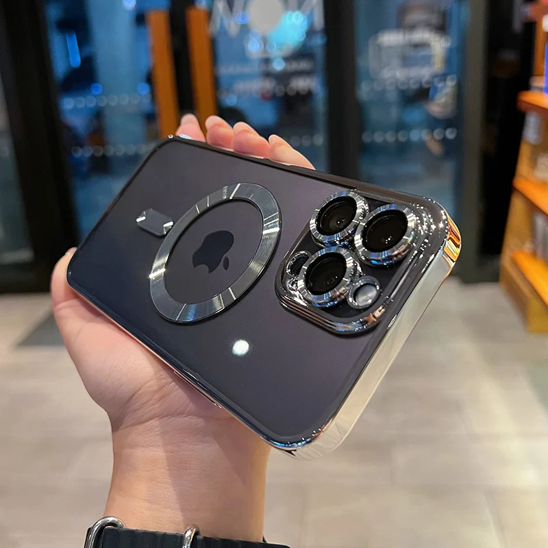 Coque magnétique de luxe pour iPhone 11, 12, 13, 14, 15, 16 Pro Max, étui transparent antichoc en silicone avec chargement sans fil Magsafe