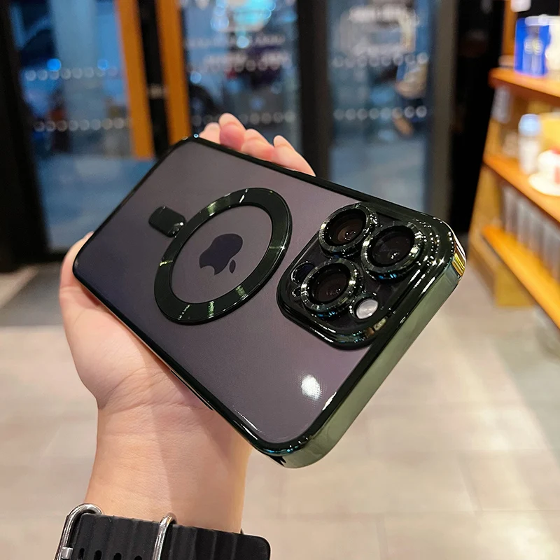 Coque magnétique de luxe pour iPhone 11, 12, 13, 14, 15, 16 Pro Max, étui transparent antichoc en silicone avec chargement sans fil Magsafe