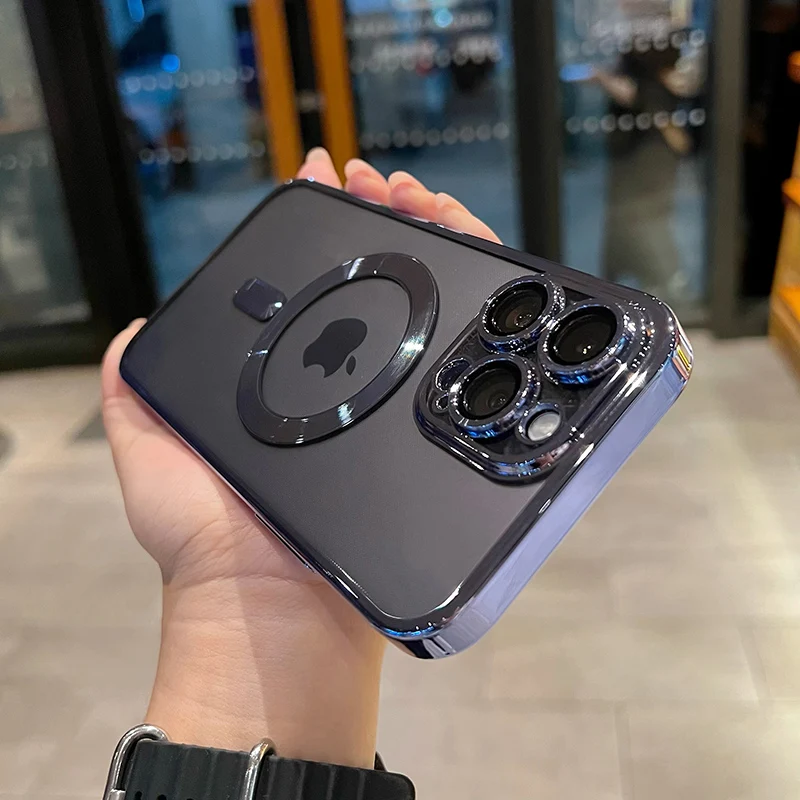 Coque magnétique de luxe pour iPhone 11, 12, 13, 14, 15, 16 Pro Max, étui transparent antichoc en silicone avec chargement sans fil Magsafe