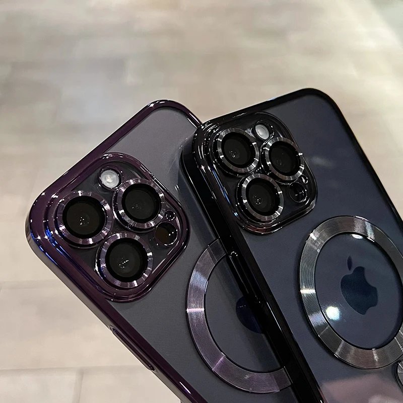 Coque magnétique de luxe pour iPhone 11, 12, 13, 14, 15, 16 Pro Max, étui transparent antichoc en silicone avec chargement sans fil Magsafe