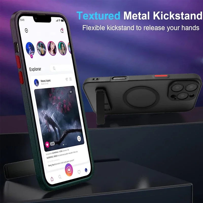 UYUXIO Étui magnétique pour téléphone portable avec support pour iPhone 16 Pro Max 15 14 Plus 13 12 Mini 11 Coque translucide avec béquille