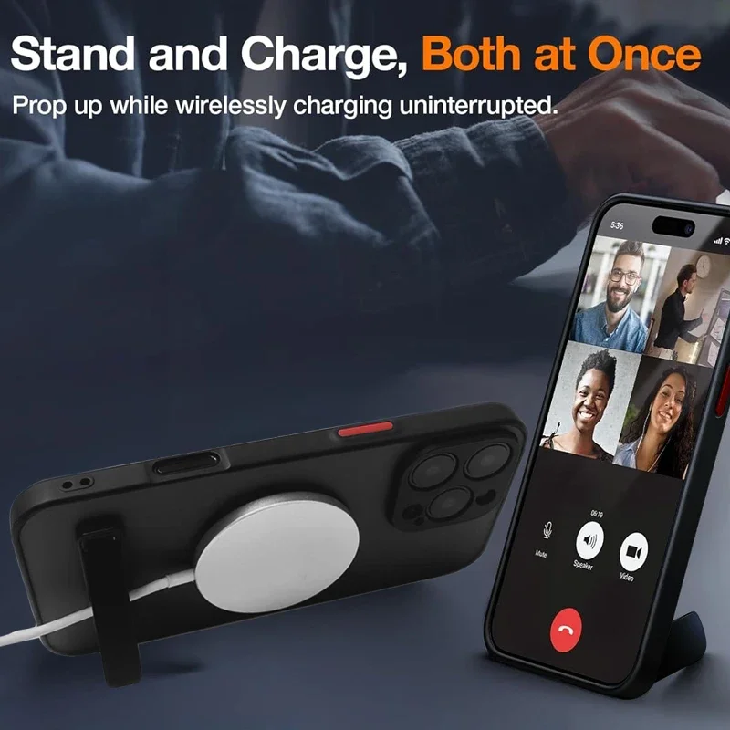 UYUXIO Étui magnétique pour téléphone portable avec support pour iPhone 16 Pro Max 15 14 Plus 13 12 Mini 11 Coque translucide avec béquille