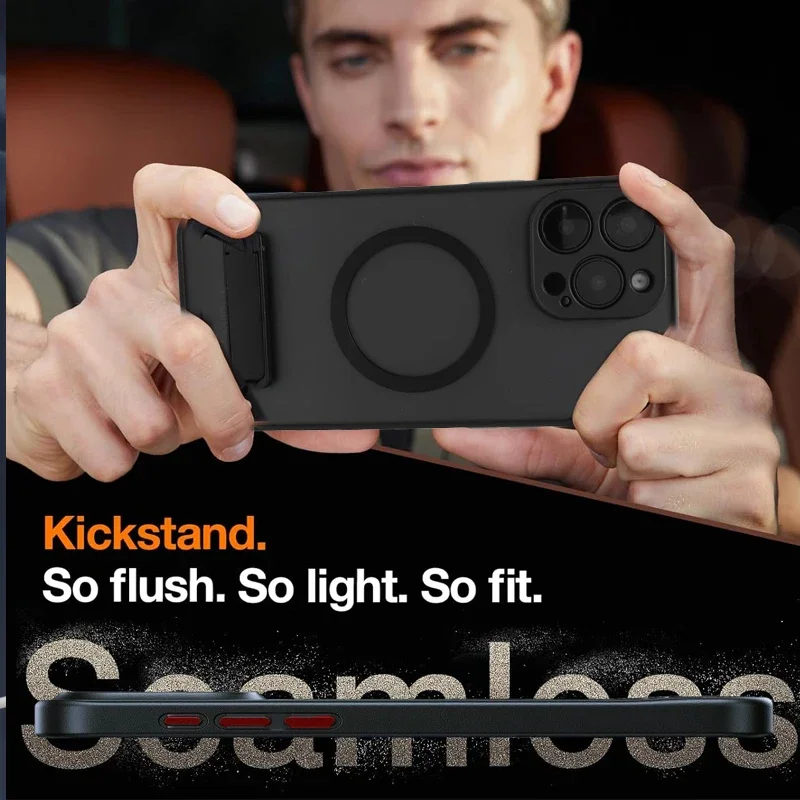 UYUXIO Étui magnétique pour téléphone portable avec support pour iPhone 16 Pro Max 15 14 Plus 13 12 Mini 11 Coque translucide avec béquille