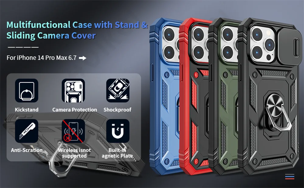 Case For iPhone 16 15 14 13 12 11 Pro XS Max XR Plus Camera Slide Military Grade Armor Protection 360 Degree Rotate Armor Cover