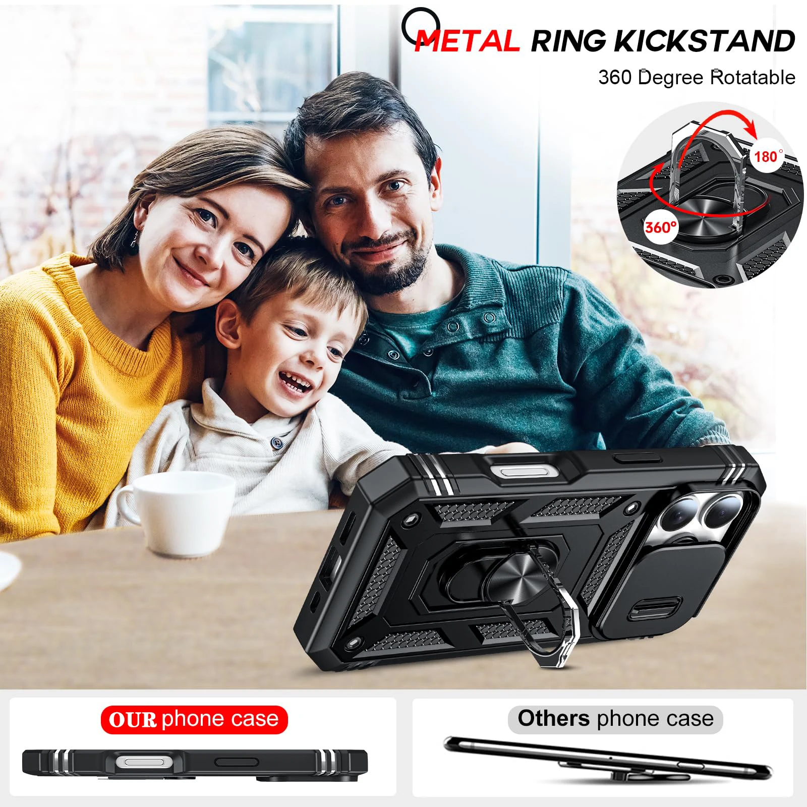 Case For iPhone 16 15 14 13 12 11 Pro XS Max XR Plus Camera Slide Military Grade Armor Protection 360 Degree Rotate Armor Cover