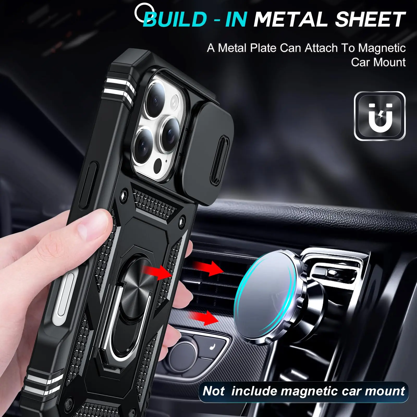 Case For iPhone 16 15 14 13 12 11 Pro XS Max XR Plus Camera Slide Military Grade Armor Protection 360 Degree Rotate Armor Cover