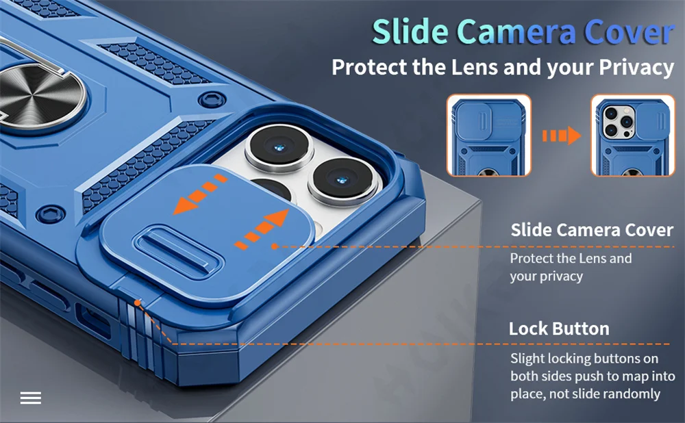Case For iPhone 16 15 14 13 12 11 Pro XS Max XR Plus Camera Slide Military Grade Armor Protection 360 Degree Rotate Armor Cover