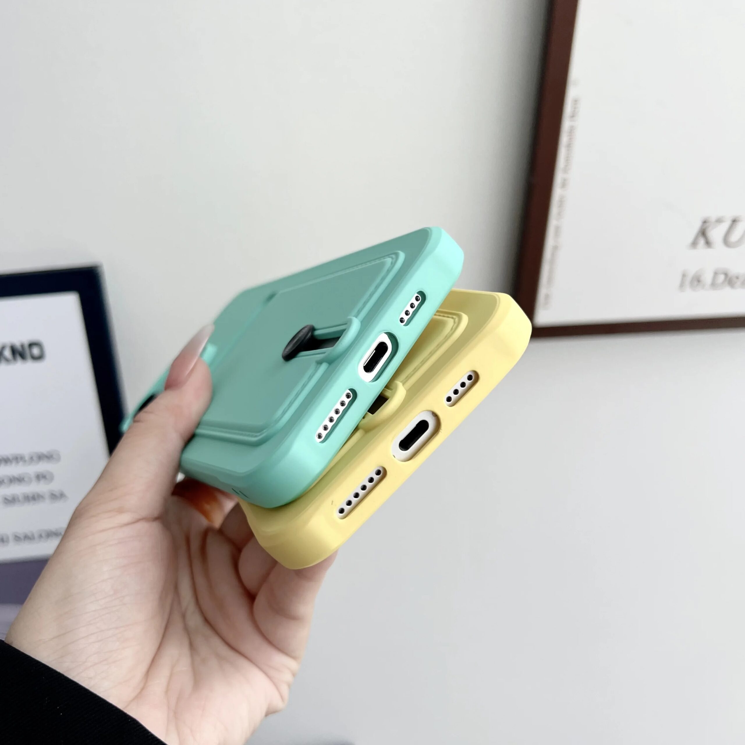 Push Card Bag Slot Holder Wallet Phone Case For iPhone 16 15 14 11 12 13 Pro Max Plus Shockproof Soft Matte Silicone Back Cover