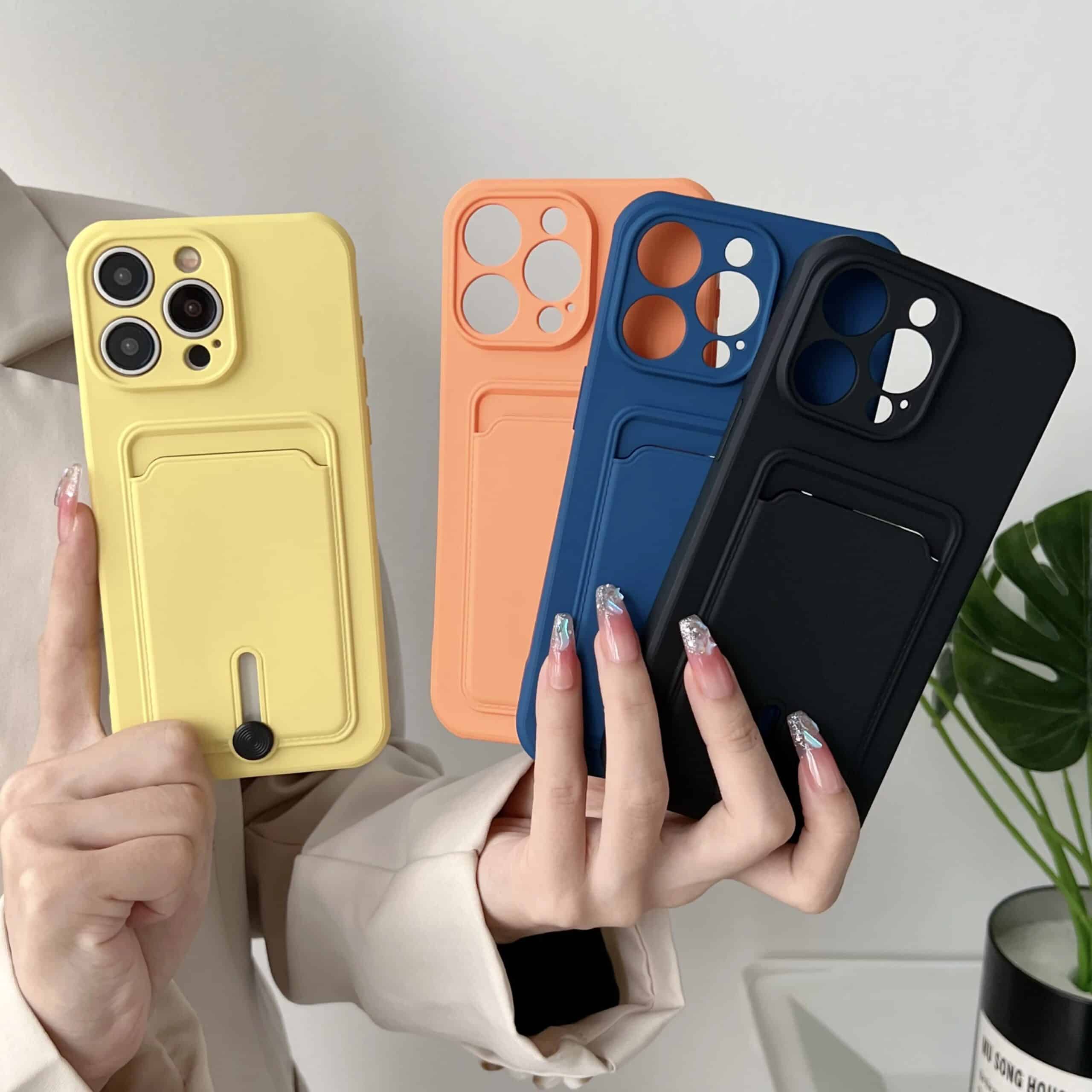 Push Card Bag Slot Holder Wallet Phone Case For iPhone 16 15 14 11 12 13 Pro Max Plus Shockproof Soft Matte Silicone Back Cover