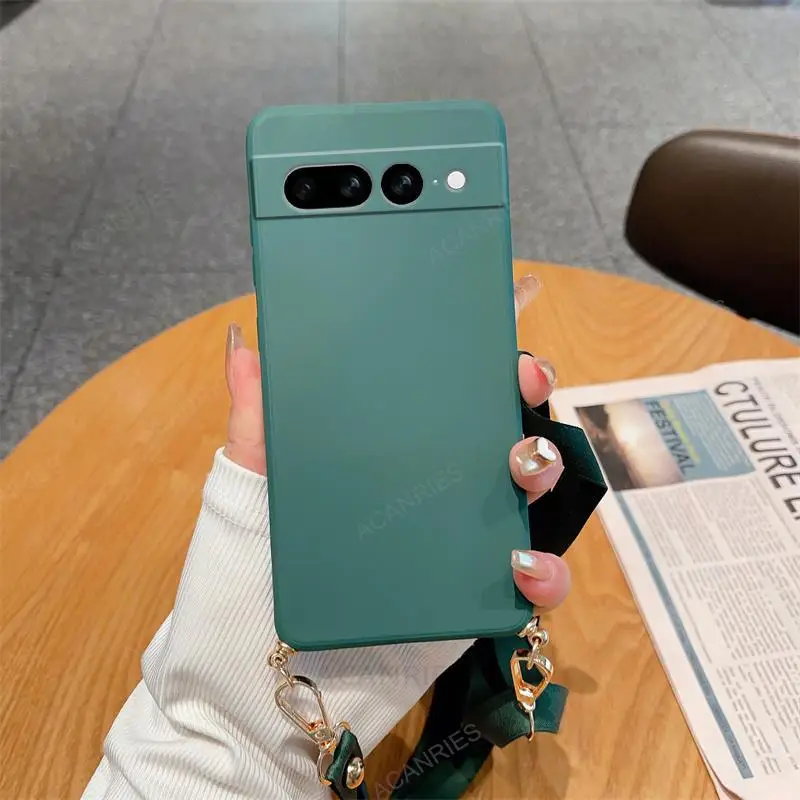 Collier sangle cordon bandoulière lanière étui en silicone liquide pour Google Pixel 8 7 6 Pro 7A 6A couverture arrière sur Pixel7 Pixel6 A 7pro