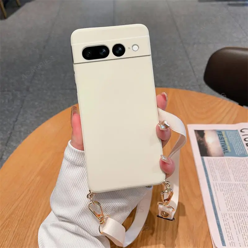 Collier sangle cordon bandoulière lanière étui en silicone liquide pour Google Pixel 8 7 6 Pro 7A 6A couverture arrière sur Pixel7 Pixel6 A 7pro