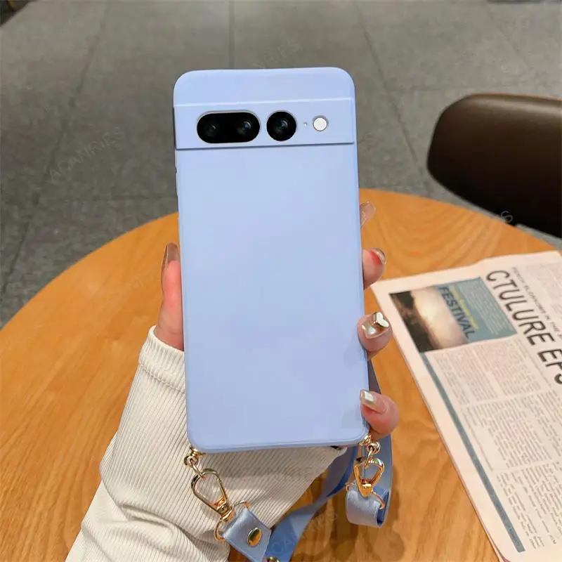Collier sangle cordon bandoulière lanière étui en silicone liquide pour Google Pixel 8 7 6 Pro 7A 6A couverture arrière sur Pixel7 Pixel6 A 7pro