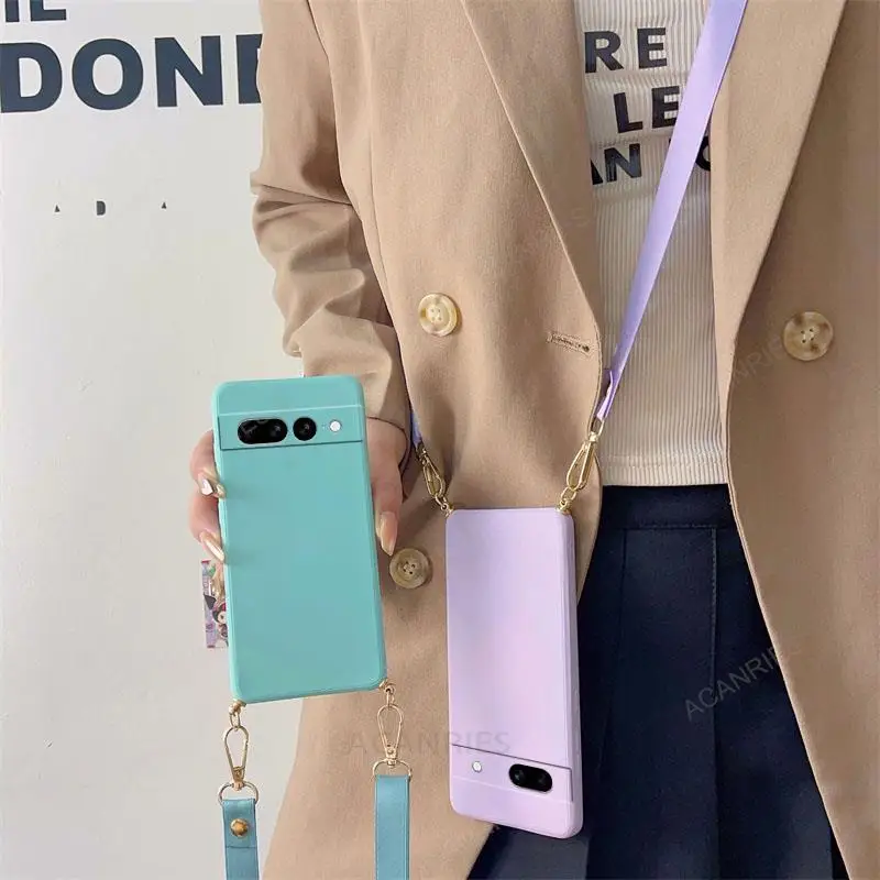 Collier sangle cordon bandoulière lanière étui en silicone liquide pour Google Pixel 8 7 6 Pro 7A 6A couverture arrière sur Pixel7 Pixel6 A 7pro