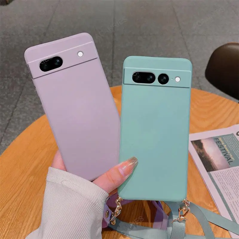 Collier sangle cordon bandoulière lanière étui en silicone liquide pour Google Pixel 8 7 6 Pro 7A 6A couverture arrière sur Pixel7 Pixel6 A 7pro