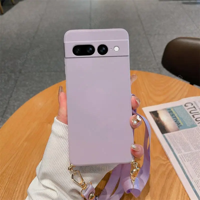 Collier sangle cordon bandoulière lanière étui en silicone liquide pour Google Pixel 8 7 6 Pro 7A 6A couverture arrière sur Pixel7 Pixel6 A 7pro