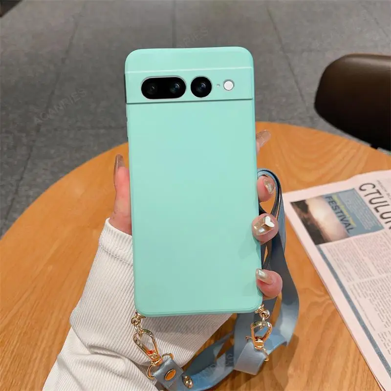 Collier sangle cordon bandoulière lanière étui en silicone liquide pour Google Pixel 8 7 6 Pro 7A 6A couverture arrière sur Pixel7 Pixel6 A 7pro