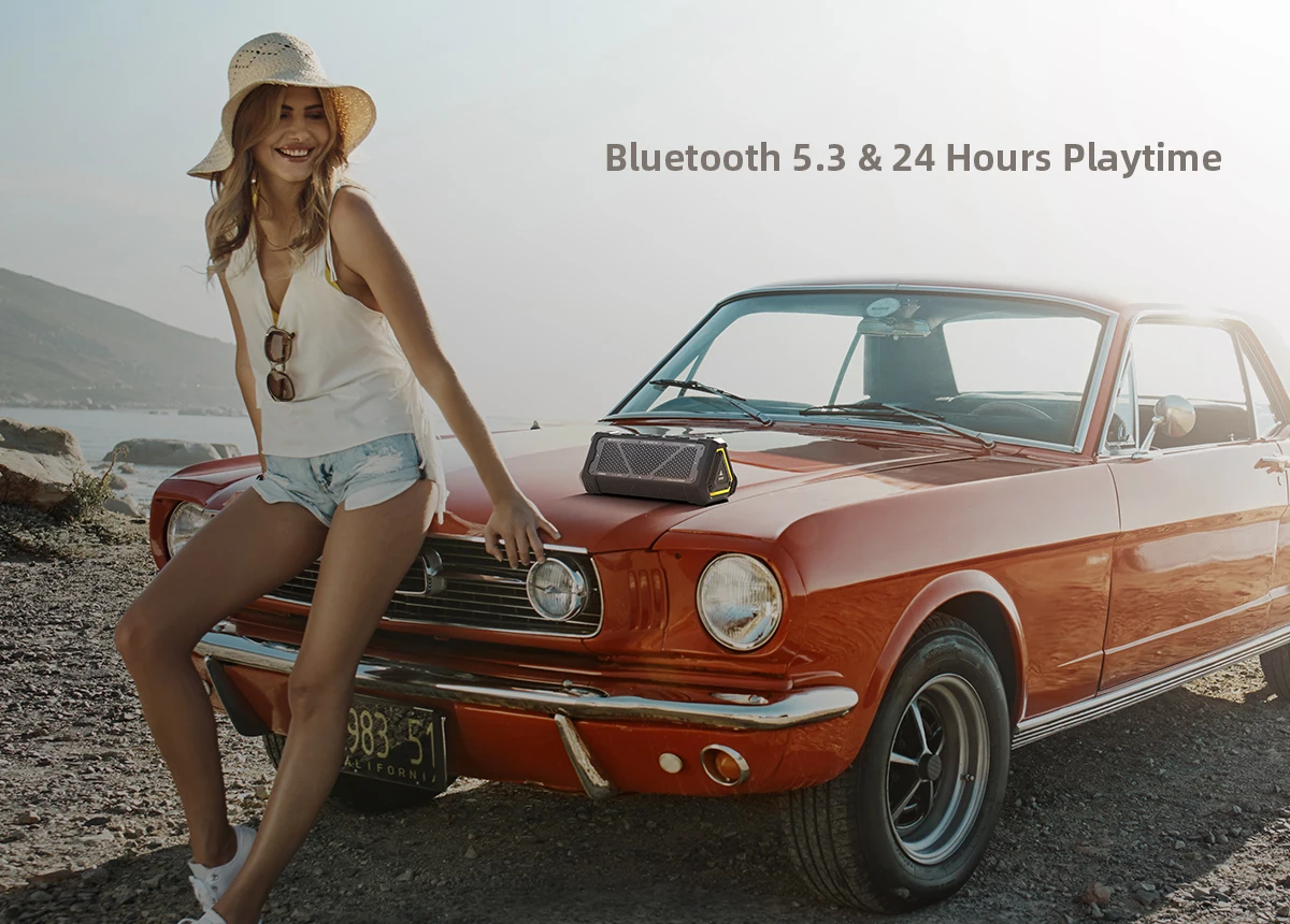 MLOVE P3 haut-parleur Bluetooth extérieur, puissance de sortie 40W haut-parleur Bluetooth 5.3, son stéréo IPX7 étanche, carte Micro SD, lumière RGB