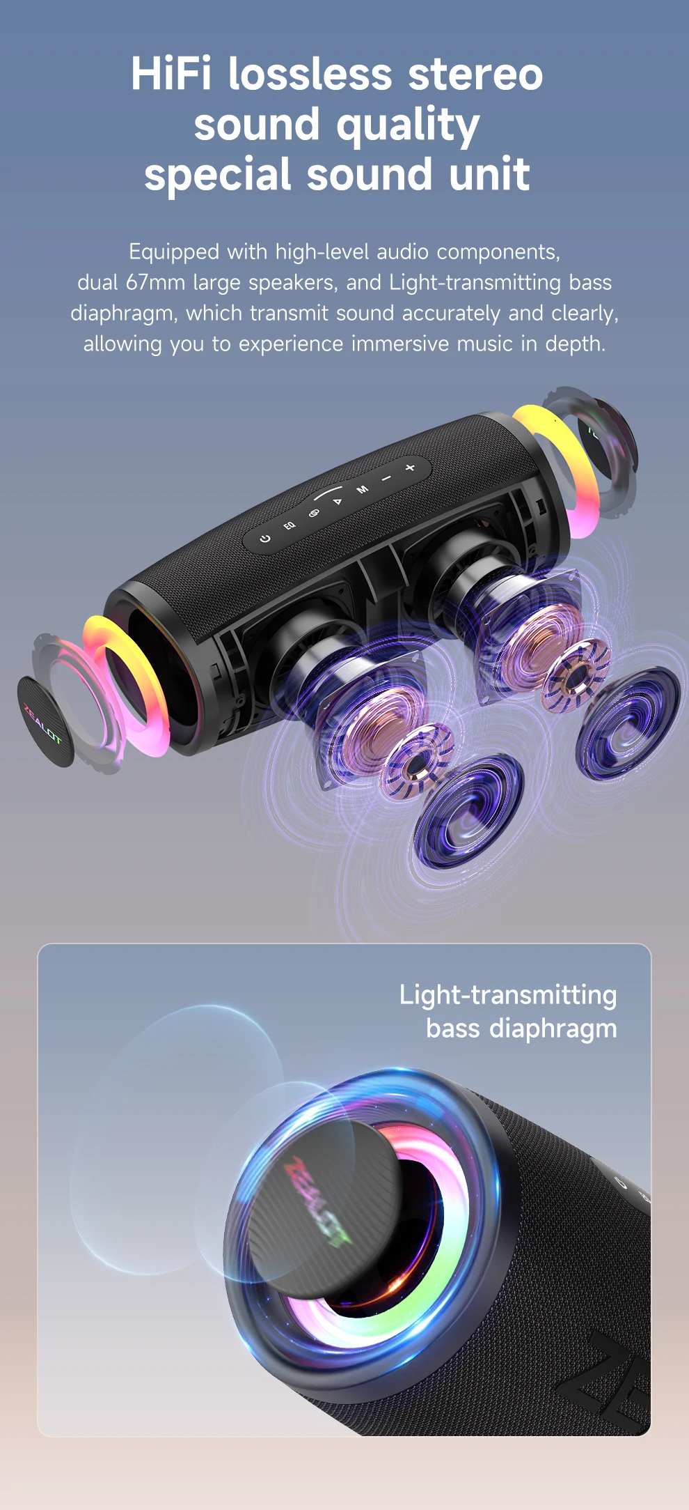 ZEALOT-S56 haut-parleur Bluetooth 40W puissance de sortie haut-parleur Bluetooth avec excellente performance des basses IPX6 étanche Camping en plein air