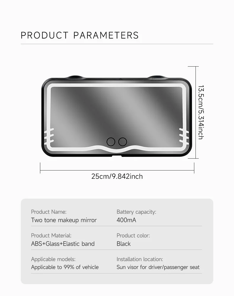 HD miroir voiture LED maquillage miroir pare-soleil plaque intérieur rétroviseur USB Charing réglable écran tactile Auto vanité miroir