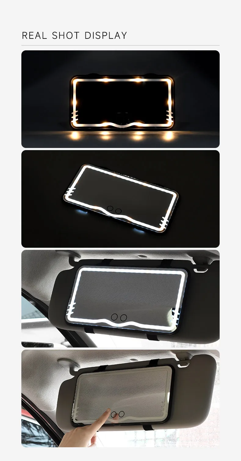 HD miroir voiture LED maquillage miroir pare-soleil plaque intérieur rétroviseur USB Charing réglable écran tactile Auto vanité miroir