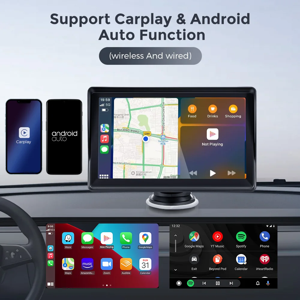 Autoradio Android sans fil avec transmetteur FM, lecteur de limitation stéréo, BT, WiFi, AUX, écran USB, 7 pouces Autoradio Android sans fil avec transmetteur FM, lecteur de limitation stéréo, BT, WiFi, AUX, écran USB, 7 pouces