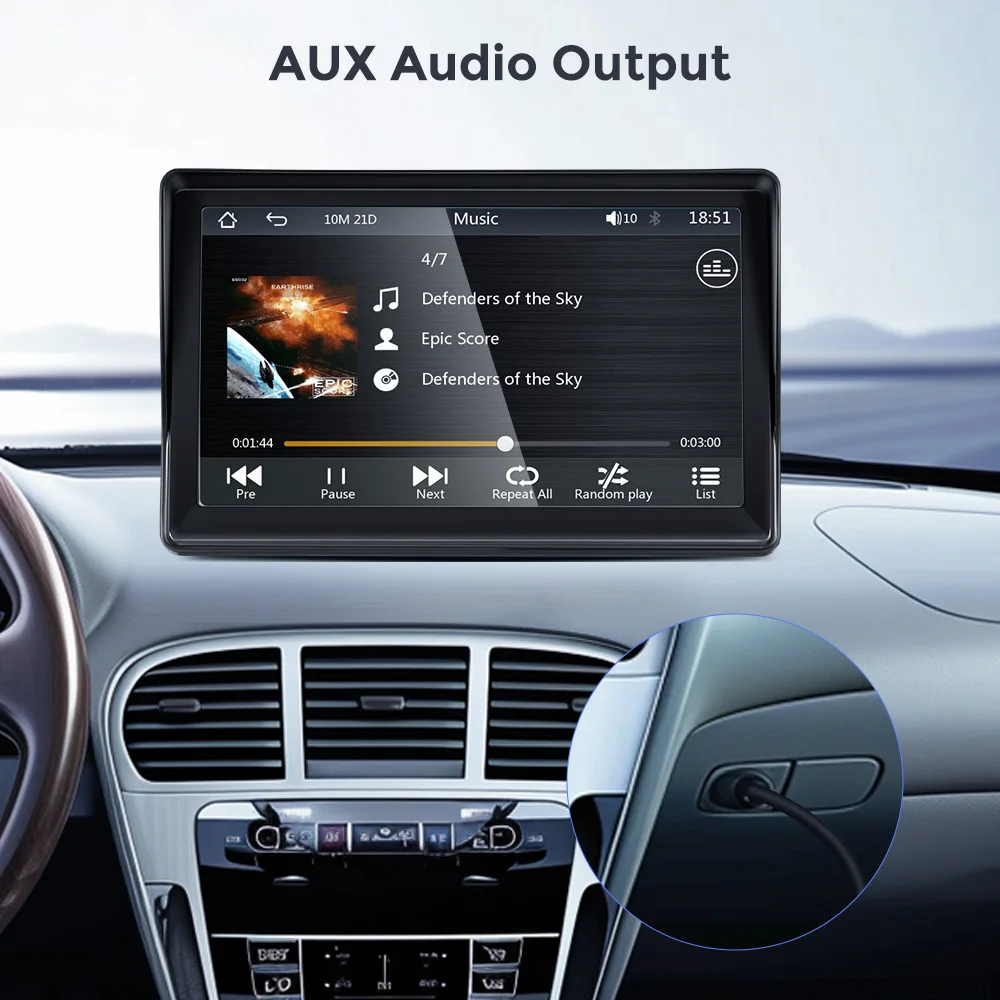 Autoradio Android sans fil avec transmetteur FM, lecteur de limitation stéréo, BT, WiFi, AUX, écran USB, 7 pouces Autoradio Android sans fil avec transmetteur FM, lecteur de limitation stéréo, BT, WiFi, AUX, écran USB, 7 pouces