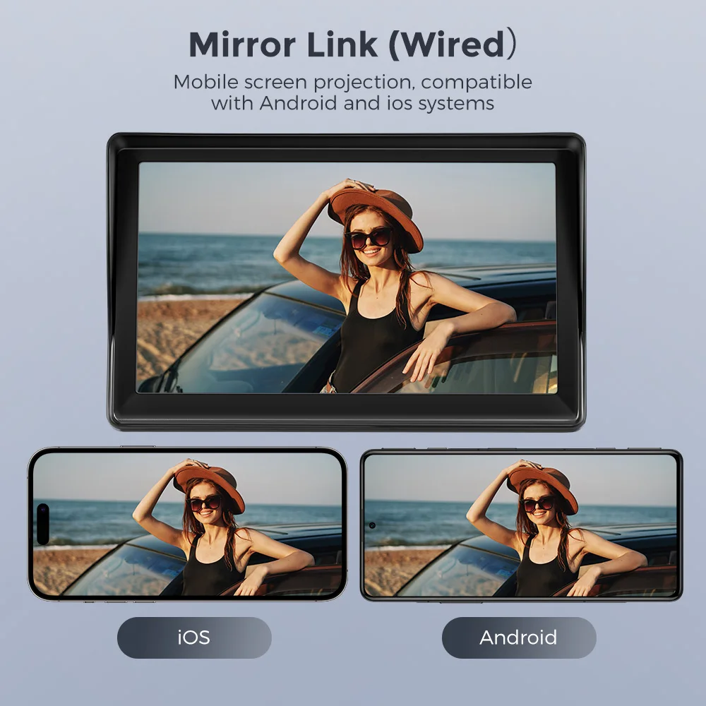 Autoradio Android sans fil avec transmetteur FM, lecteur de limitation stéréo, BT, WiFi, AUX, écran USB, 7 pouces Autoradio Android sans fil avec transmetteur FM, lecteur de limitation stéréo, BT, WiFi, AUX, écran USB, 7 pouces