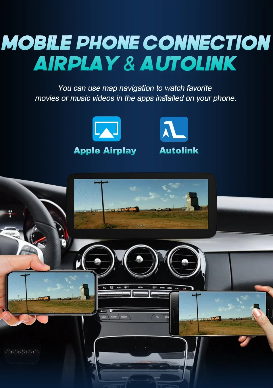 Écran Carplay sans fil pour Mercedes classe C W205 GLC X253 C180 C200 300 350 2015-2018, lecteur multimédia de voiture, Android Auto Radio Écran Carplay sans fil pour Mercedes classe C W205 GLC X253 C180 C200 300 350 2015-2018, lecteur multimédia de voiture, Android Auto Radio