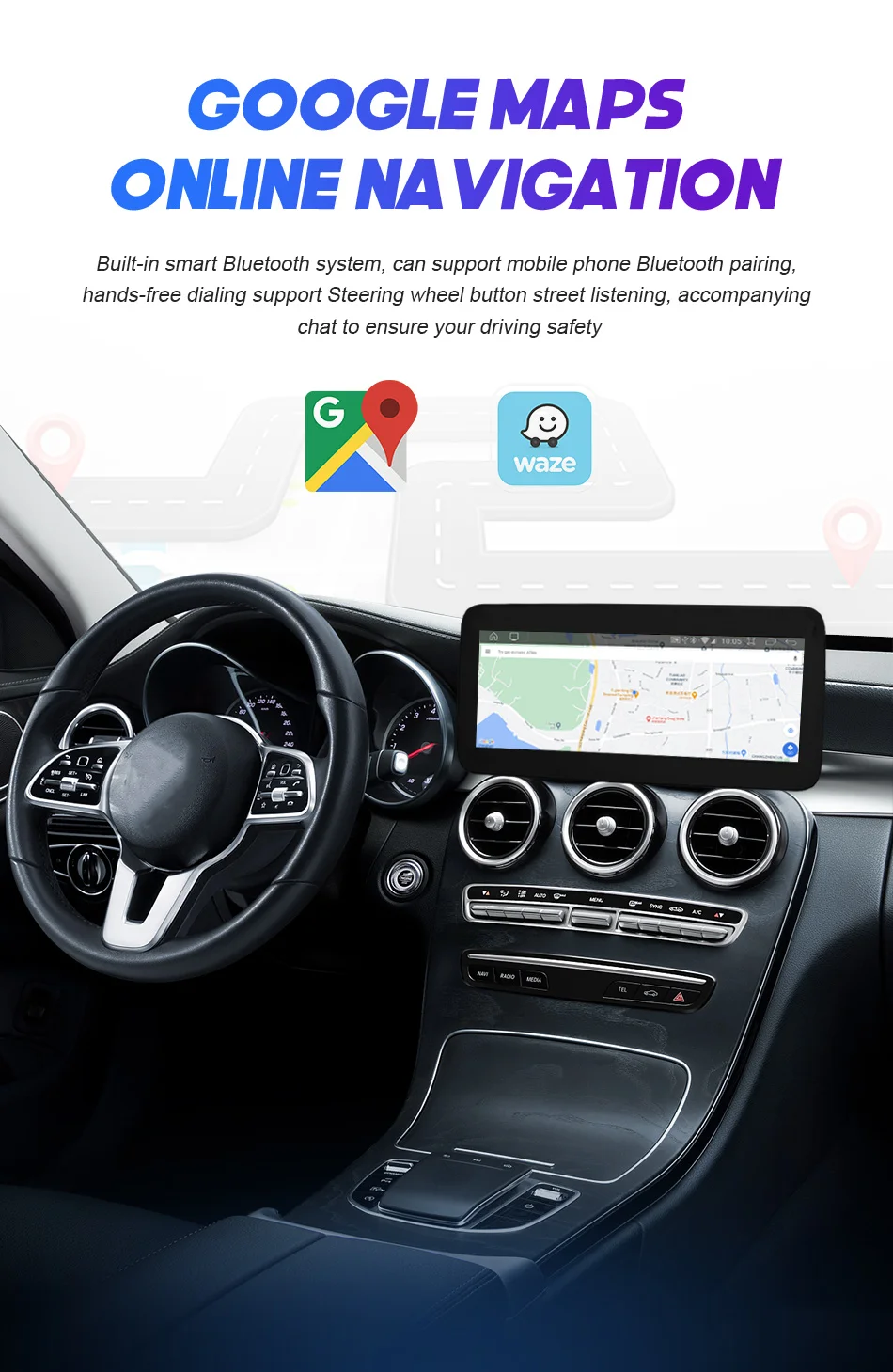 Écran Carplay sans fil pour Mercedes classe C W205 GLC X253 C180 C200 300 350 2015-2018, lecteur multimédia de voiture, Android Auto Radio Écran Carplay sans fil pour Mercedes classe C W205 GLC X253 C180 C200 300 350 2015-2018, lecteur multimédia de voiture, Android Auto Radio