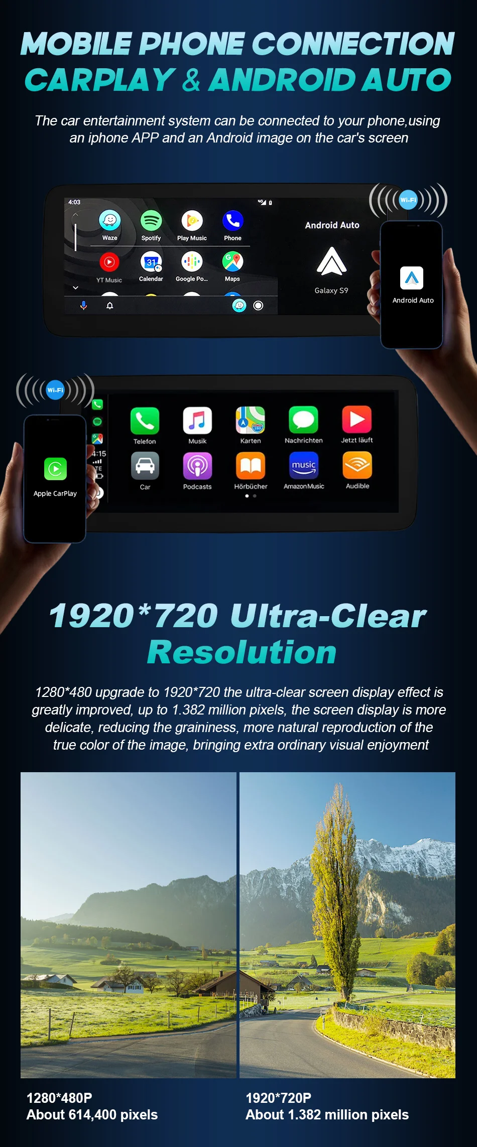 Écran Carplay sans fil pour Mercedes classe C W205 GLC X253 C180 C200 300 350 2015-2018, lecteur multimédia de voiture, Android Auto Radio Écran Carplay sans fil pour Mercedes classe C W205 GLC X253 C180 C200 300 350 2015-2018, lecteur multimédia de voiture, Android Auto Radio