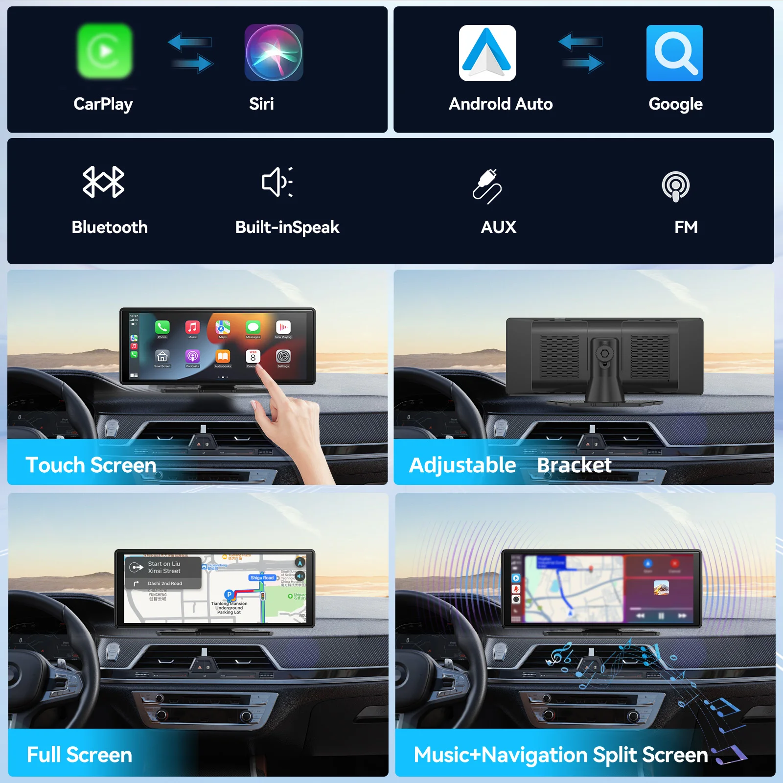 Carplay portable universel pour écran de voiture, écran Carplay sans fil stéréo de voiture sans fil avec Carplay Android Auto, écran tactile de voiture Carplay portable universel pour écran de voiture, écran Carplay sans fil stéréo de voiture sans fil avec Carplay Android Auto, écran tactile de voiture