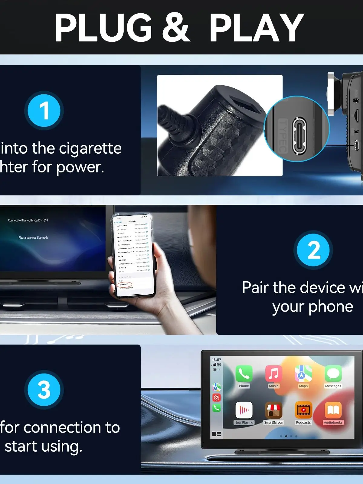 Carplay portable universel pour écran de voiture, écran Carplay sans fil stéréo de voiture sans fil avec Carplay Android Auto, écran tactile de voiture Carplay portable universel pour écran de voiture, écran Carplay sans fil stéréo de voiture sans fil avec Carplay Android Auto, écran tactile de voiture