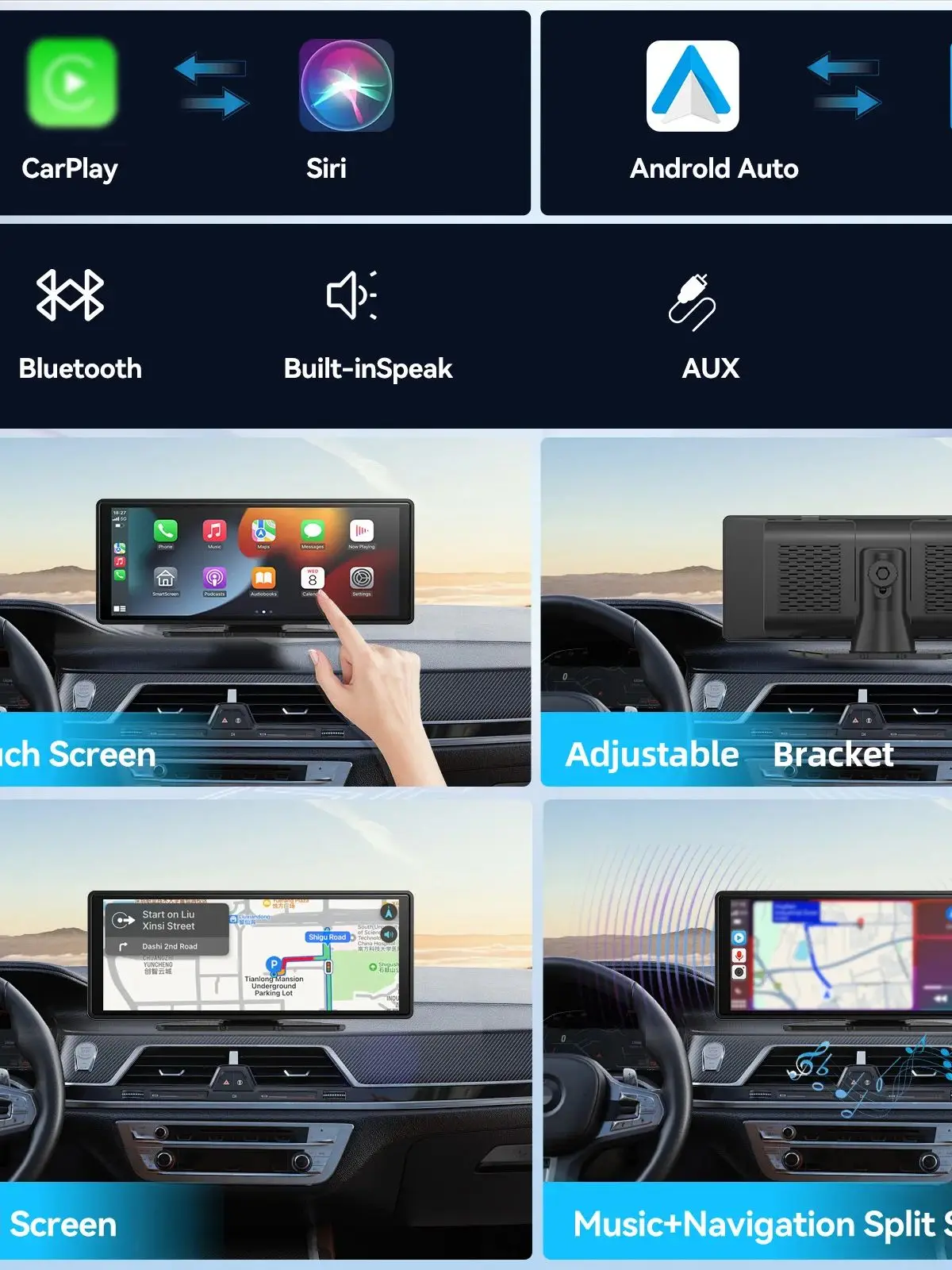 Carplay portable universel pour écran de voiture, écran Carplay sans fil stéréo de voiture sans fil avec Carplay Android Auto, écran tactile de voiture Carplay portable universel pour écran de voiture, écran Carplay sans fil stéréo de voiture sans fil avec Carplay Android Auto, écran tactile de voiture