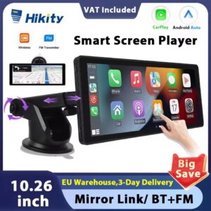 Hikity-Écran Carplay sans fil de 10.26 pouces, Android Auto, DVR évité, carte Prada, prend en charge AirPlay, Android Cast, prise en charge de la capture d'écran arrière