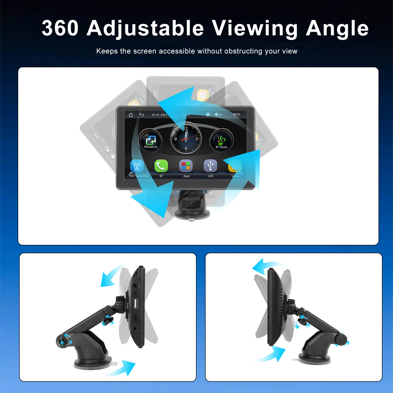 Hikity-Lecteur MP5 Carplay Portable pour Voiture, 7 Pouces, Intelligent, Compatible avec Android Auto, Apple Aiplay, Bluetooth, Musique