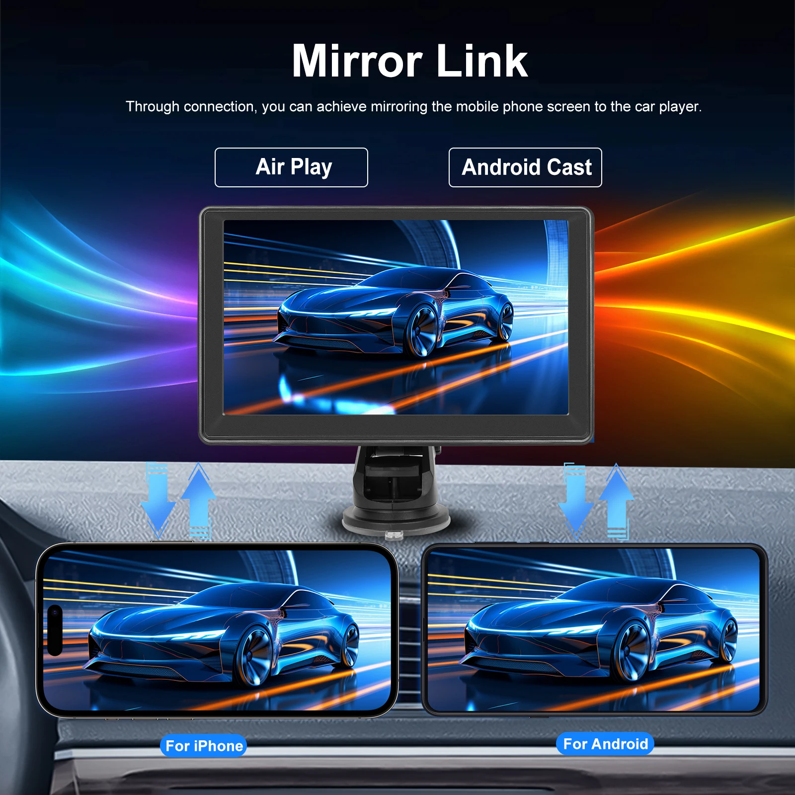 Hikity-Lecteur MP5 Carplay Portable pour Voiture, 7 Pouces, Intelligent, Compatible avec Android Auto, Apple Aiplay, Bluetooth, Musique