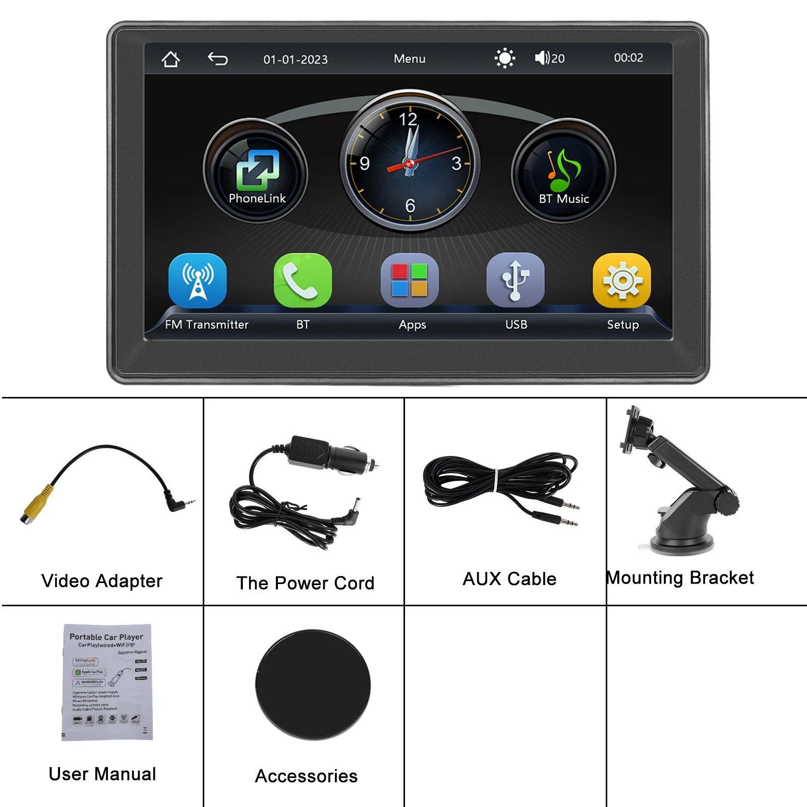 Hikity-Lecteur MP5 Carplay Portable pour Voiture, 7 Pouces, Intelligent, Compatible avec Android Auto, Apple Aiplay, Bluetooth, Musique