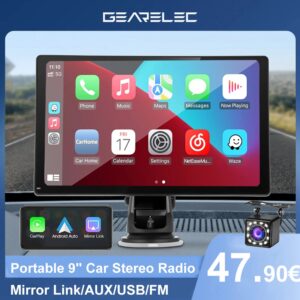 Stéréo de voiture sans fil portable, Carplay, Android, Auto, Radio, Bluetooth, Navigation GPS, FM, AUX, Lecteur de limitation de voiture, 9 ", Le plus récent