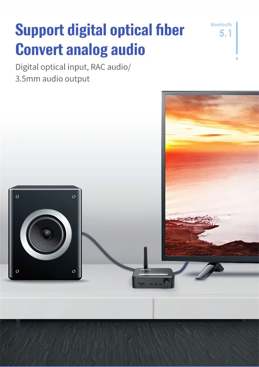 DAC Bluetooth 5.1 récepteur Audio convertisseur numérique vers analogique 3.5mm AUX RCA L/R u-disk optique stéréo Hifi 2 en 1 adaptateur sans fil