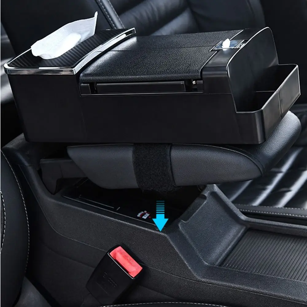 Boîte de rangement d'accoudoir de voiture résistante à l'usure, avec porte-gobelet, fente pour carte, Console centrale, coussin d'accoudoir, boîte à mouchoirs à ouverture en un clic