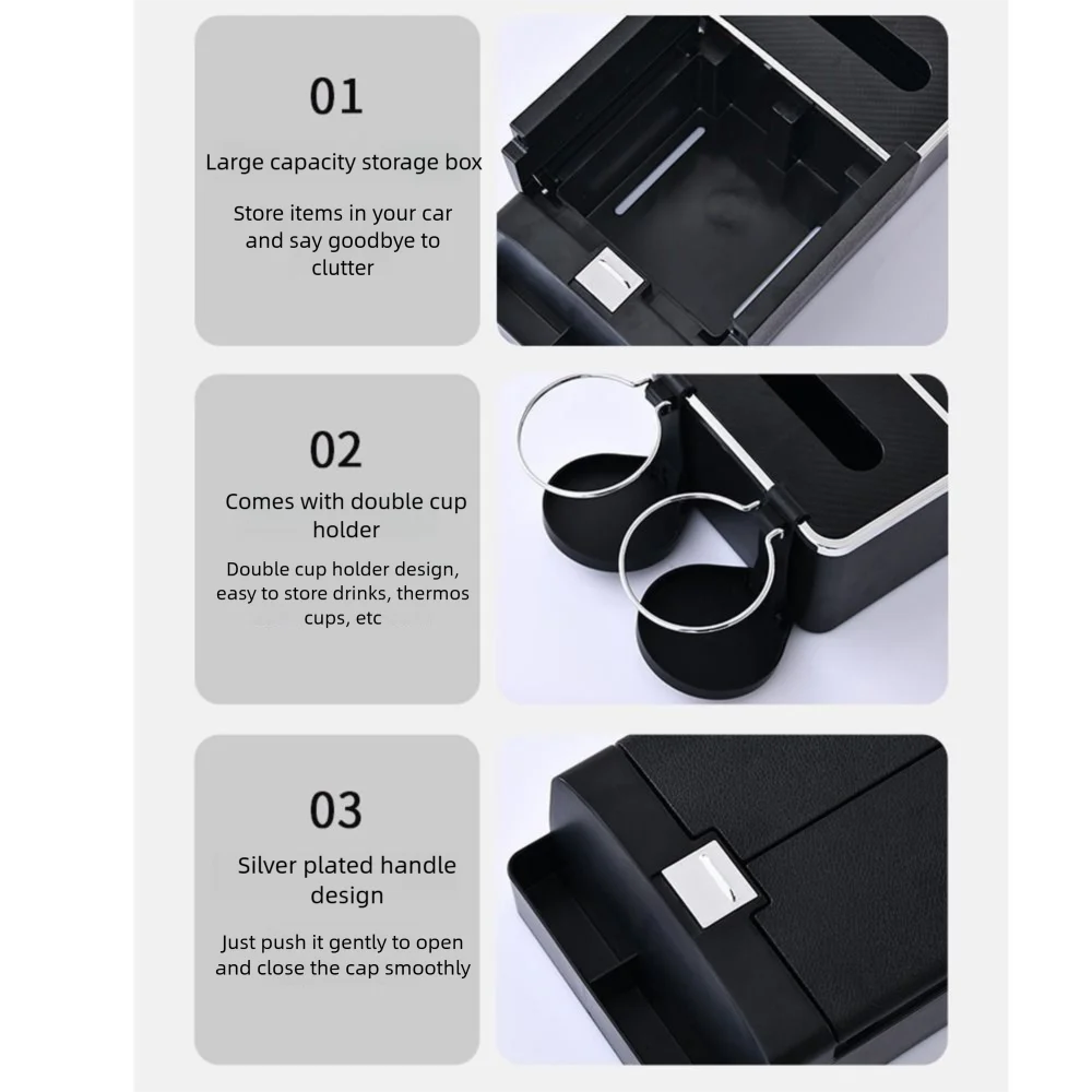 Boîte de rangement d'accoudoir de voiture résistante à l'usure, avec porte-gobelet, fente pour carte, Console centrale, coussin d'accoudoir, boîte à mouchoirs à ouverture en un clic