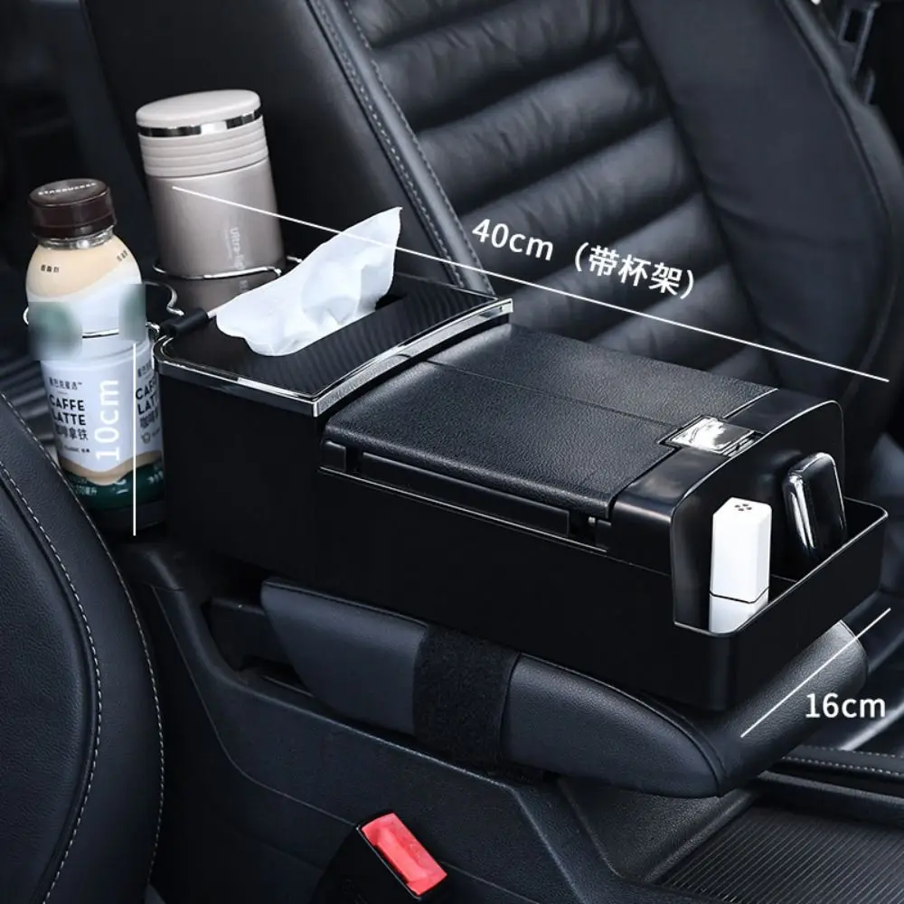 Boîte de rangement d'accoudoir de voiture résistante à l'usure, avec porte-gobelet, fente pour carte, Console centrale, coussin d'accoudoir, boîte à mouchoirs à ouverture en un clic