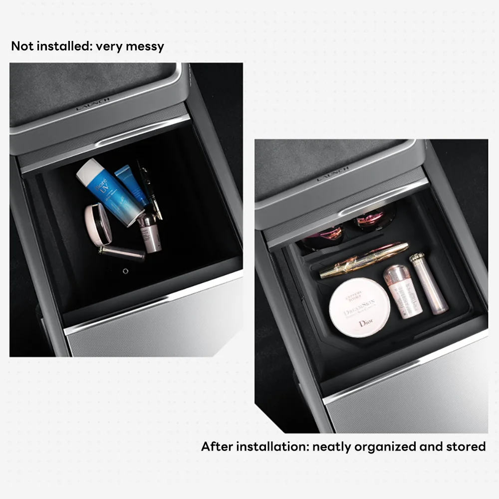 Pour Tesla nouveau modèle Y 2025 lancement jépine ABS avec tapis antidérapant en Silicone Console et accoudoir boîte de rangement tasse d'eau supérieure et inférieure