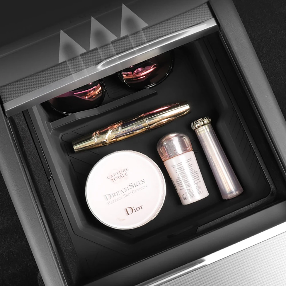 Pour Tesla nouveau modèle Y 2025 lancement jépine ABS avec tapis antidérapant en Silicone Console et accoudoir boîte de rangement tasse d'eau supérieure et inférieure