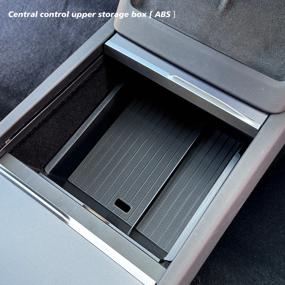 Pour Tesla nouveau modèle Y 2025 lancement jépine ABS avec tapis antidérapant en Silicone Console et accoudoir boîte de rangement tasse d'eau supérieure et inférieure