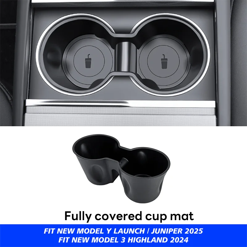 Pour Tesla nouveau modèle Y 2025 lancement jépine ABS avec tapis antidérapant en Silicone Console et accoudoir boîte de rangement tasse d'eau supérieure et inférieure