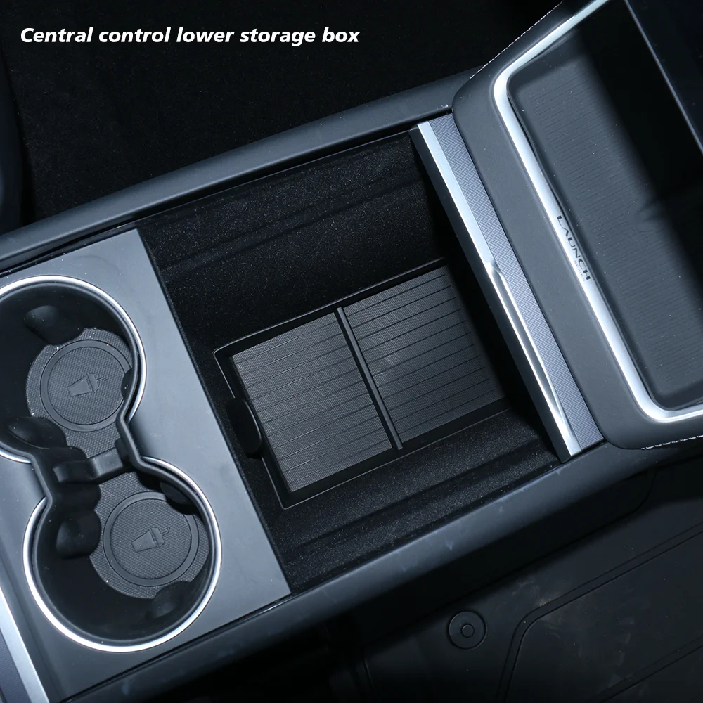 Pour Tesla nouveau modèle Y 2025 lancement jépine ABS avec tapis antidérapant en Silicone Console et accoudoir boîte de rangement tasse d'eau supérieure et inférieure